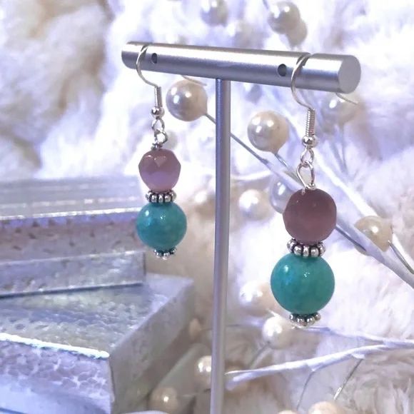 Handmade Sterling Silver Earrings Purple Cats Eye Everyday Chic Modern Staple - Picture 8 of 8